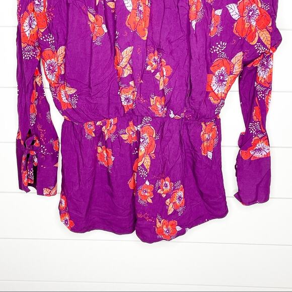 Free People Tuscan Dreams Floral Print Tie Sleeve Tunic Plum Orange XS - Picture 10 of 11